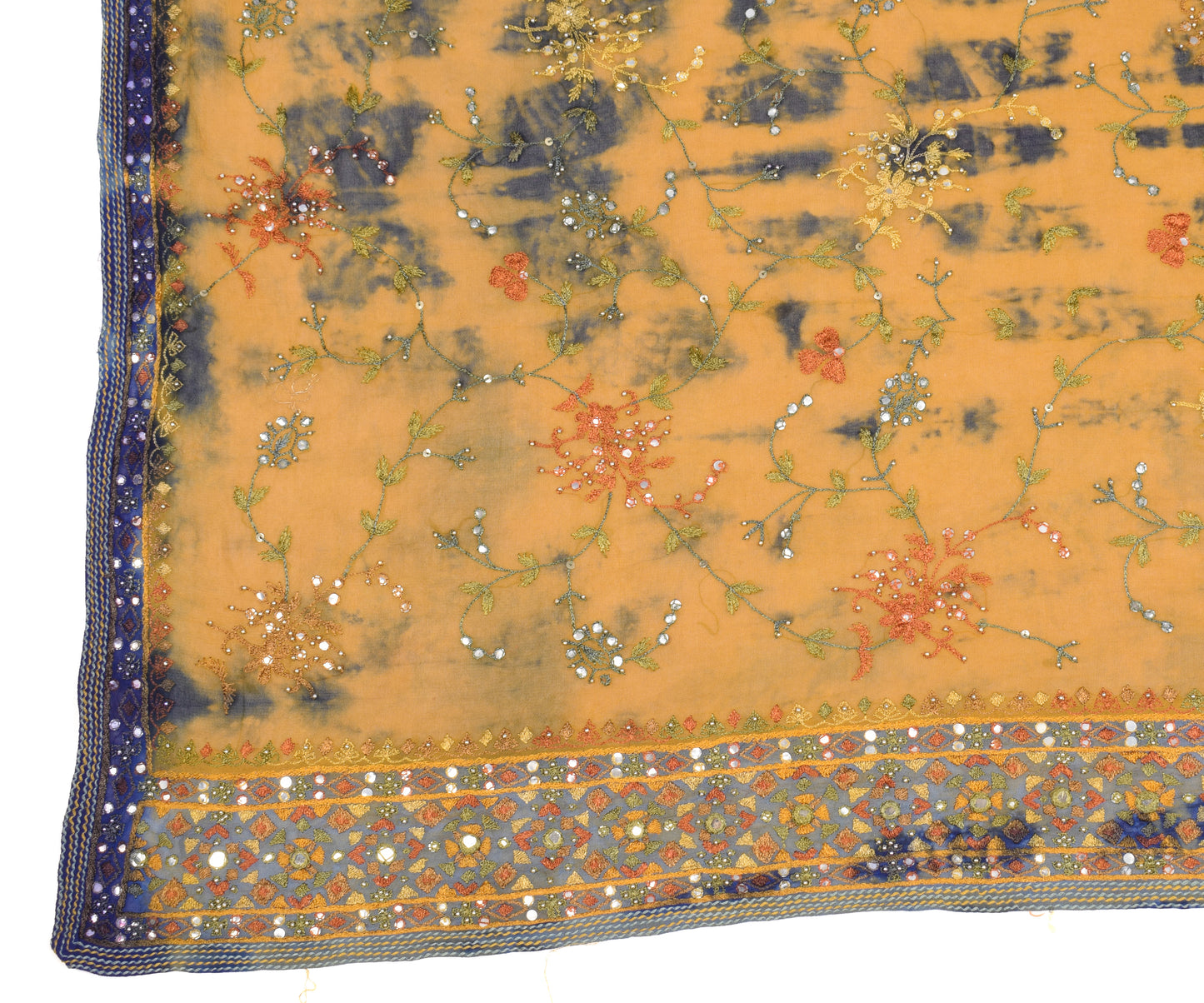 Sushila Vintage Mustard Dupatta Pure Georgette Tie-dye & Mirror Work Long Stole