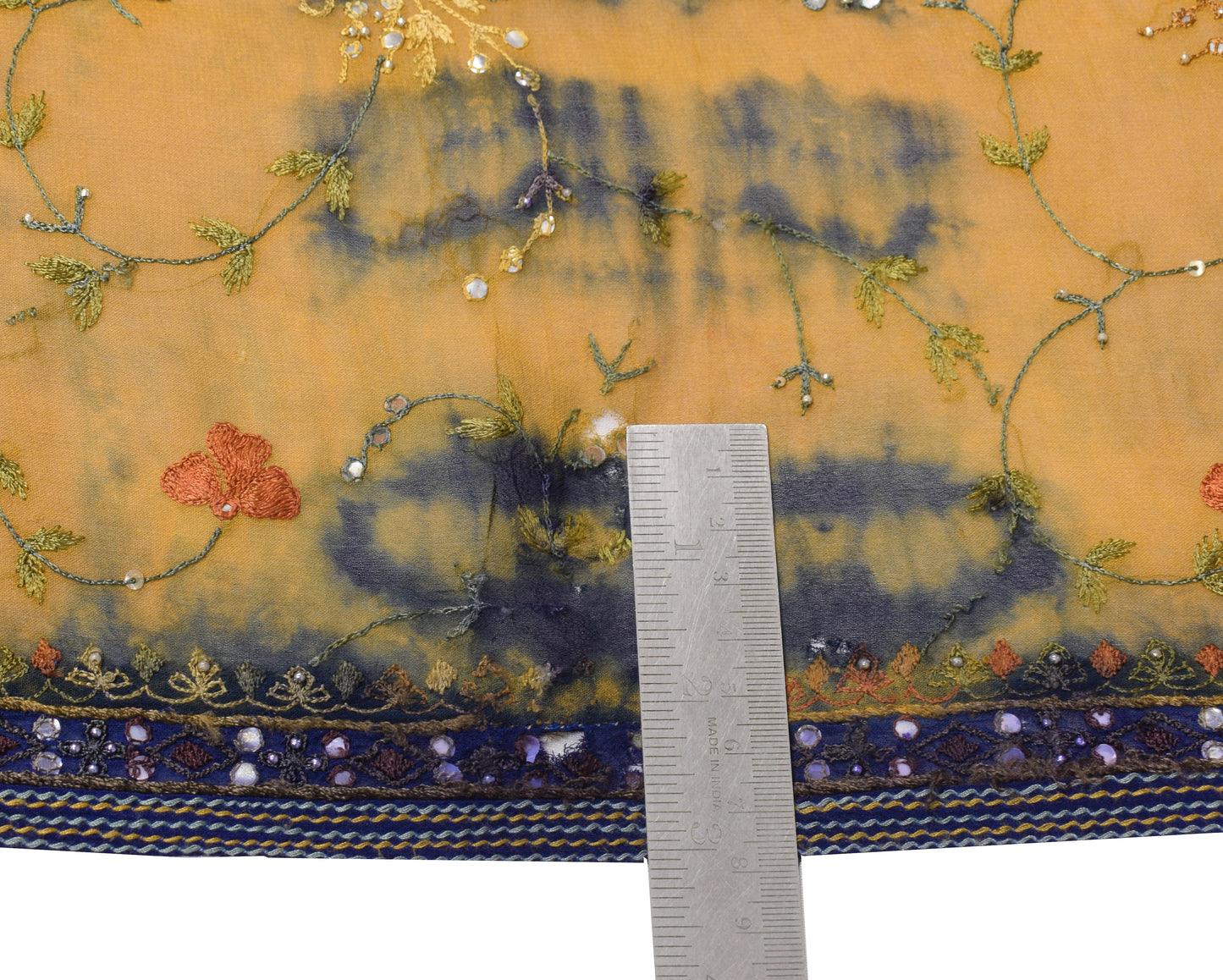 Sushila Vintage Mustard Dupatta Pure Georgette Tie-dye & Mirror Work Long Stole