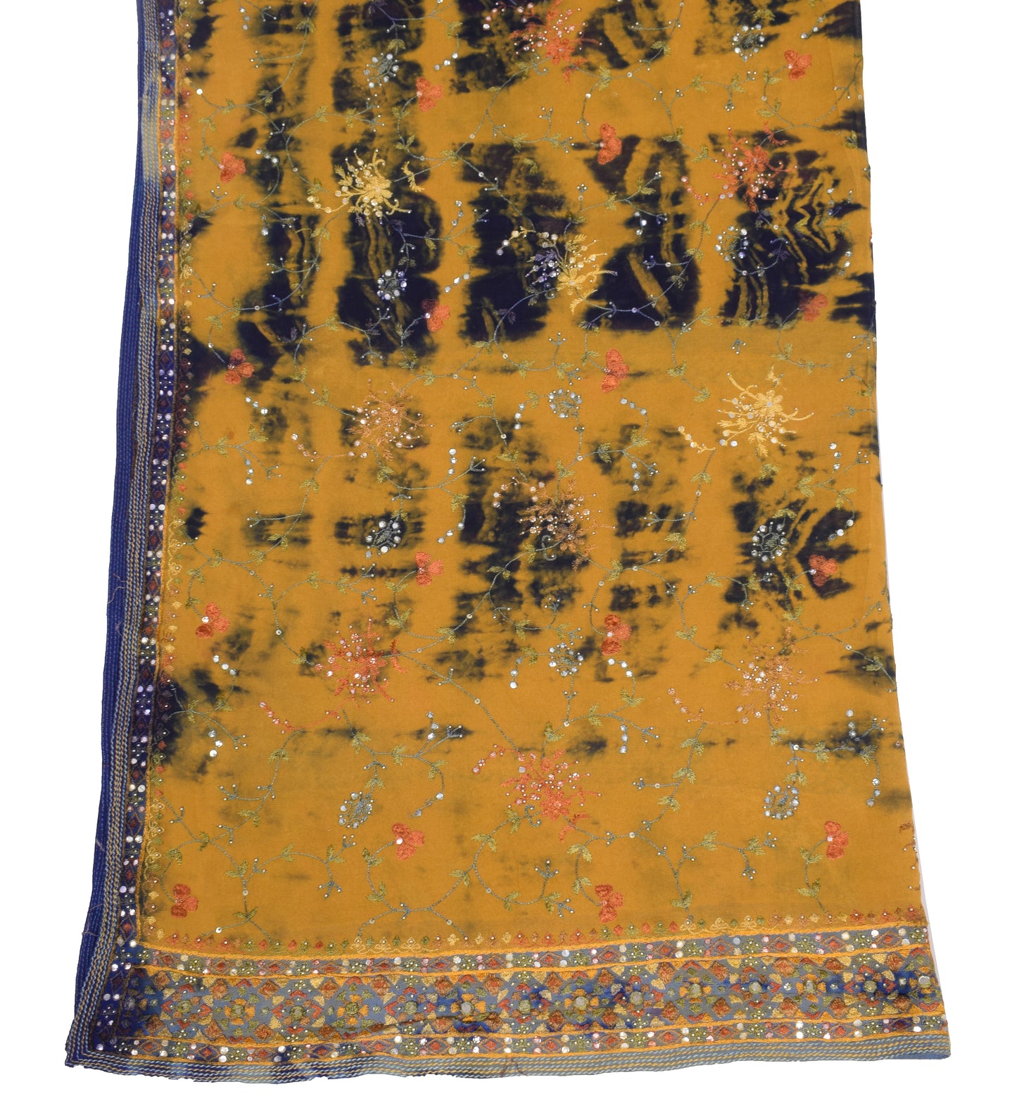 Sushila Vintage Mustard Dupatta Pure Georgette Tie-dye & Mirror Work Long Stole
