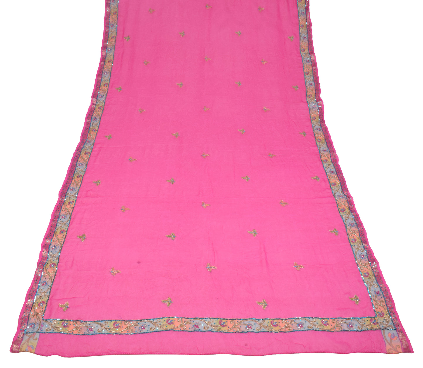 Sushila Vintage Fuchsia Pink Dupatta Pure Georgette Printed & Embroidered Long Stole