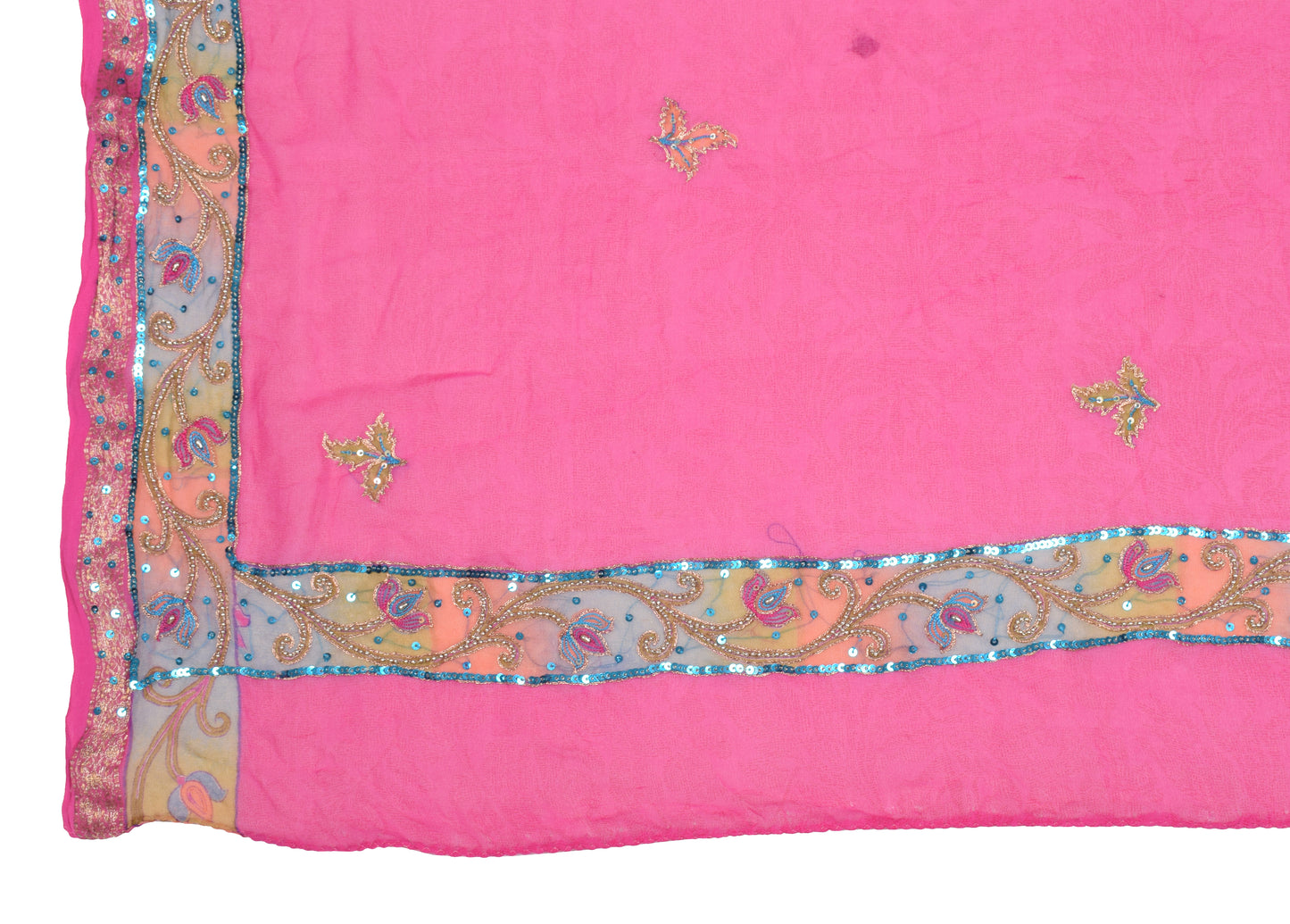 Sushila Vintage Fuchsia Pink Dupatta Pure Georgette Printed & Embroidered Long Stole