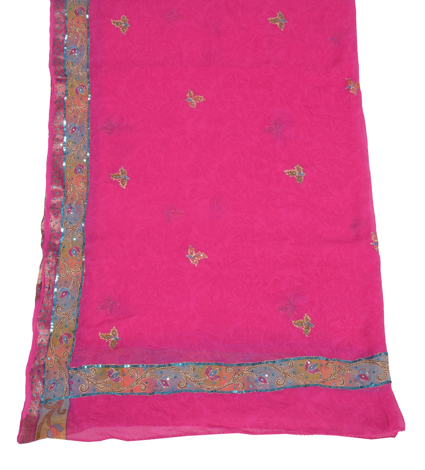 Sushila Vintage Fuchsia Pink Dupatta Pure Georgette Printed & Embroidered Long Stole