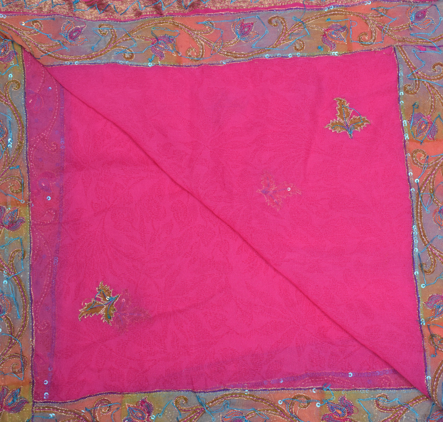 Sushila Vintage Fuchsia Pink Dupatta Pure Georgette Printed & Embroidered Long Stole