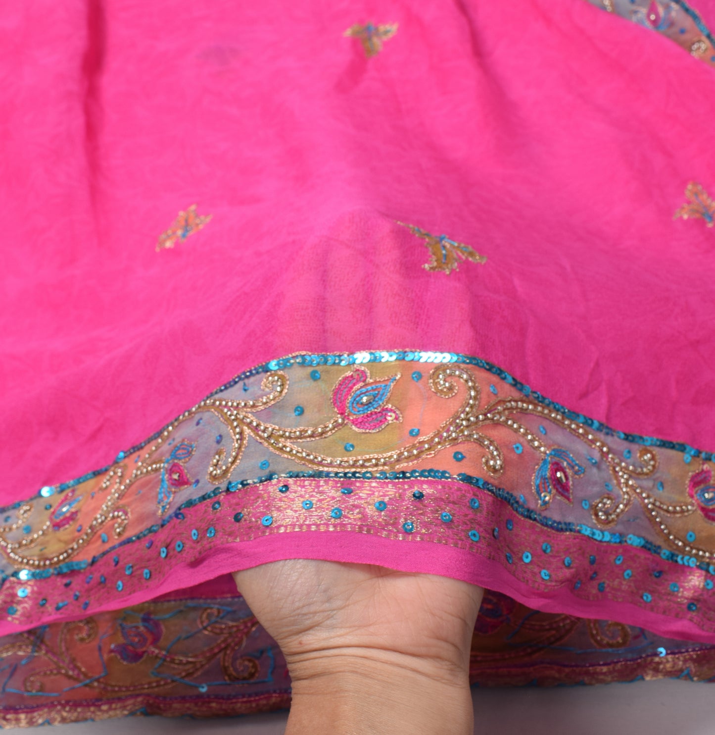 Sushila Vintage Fuchsia Pink Dupatta Pure Georgette Printed & Embroidered Long Stole