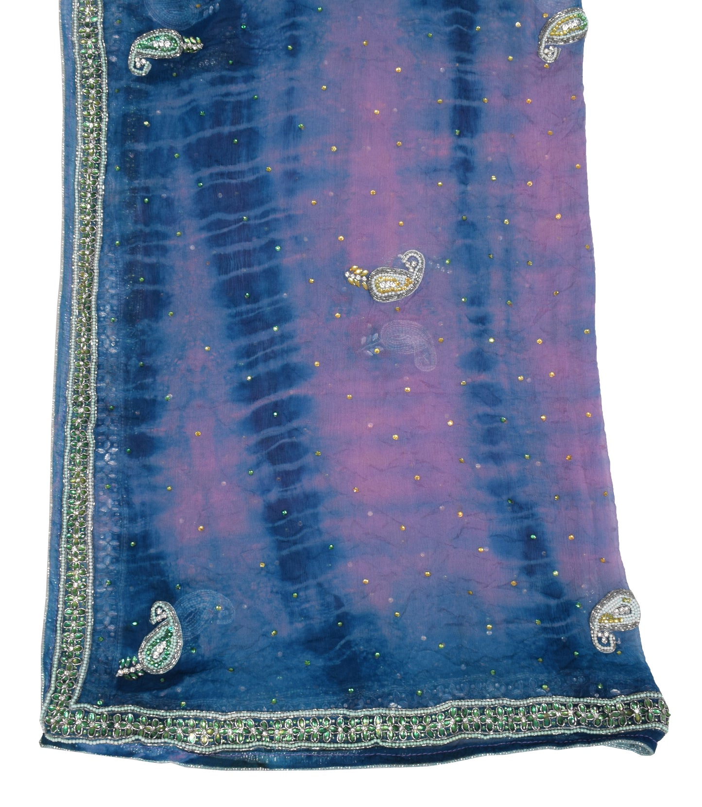 Sushila Vintage Multi-Color Tie-Dye Dupatta Pure Chiffon Rhine Stone Beaded Long Stole