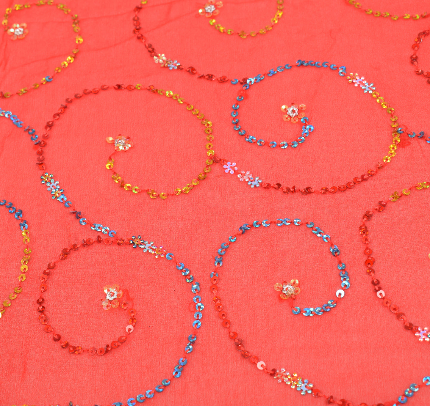 Sushila Vintage Red Yellow Dupatta Pure Georgette Sequins Embellish Long Stole