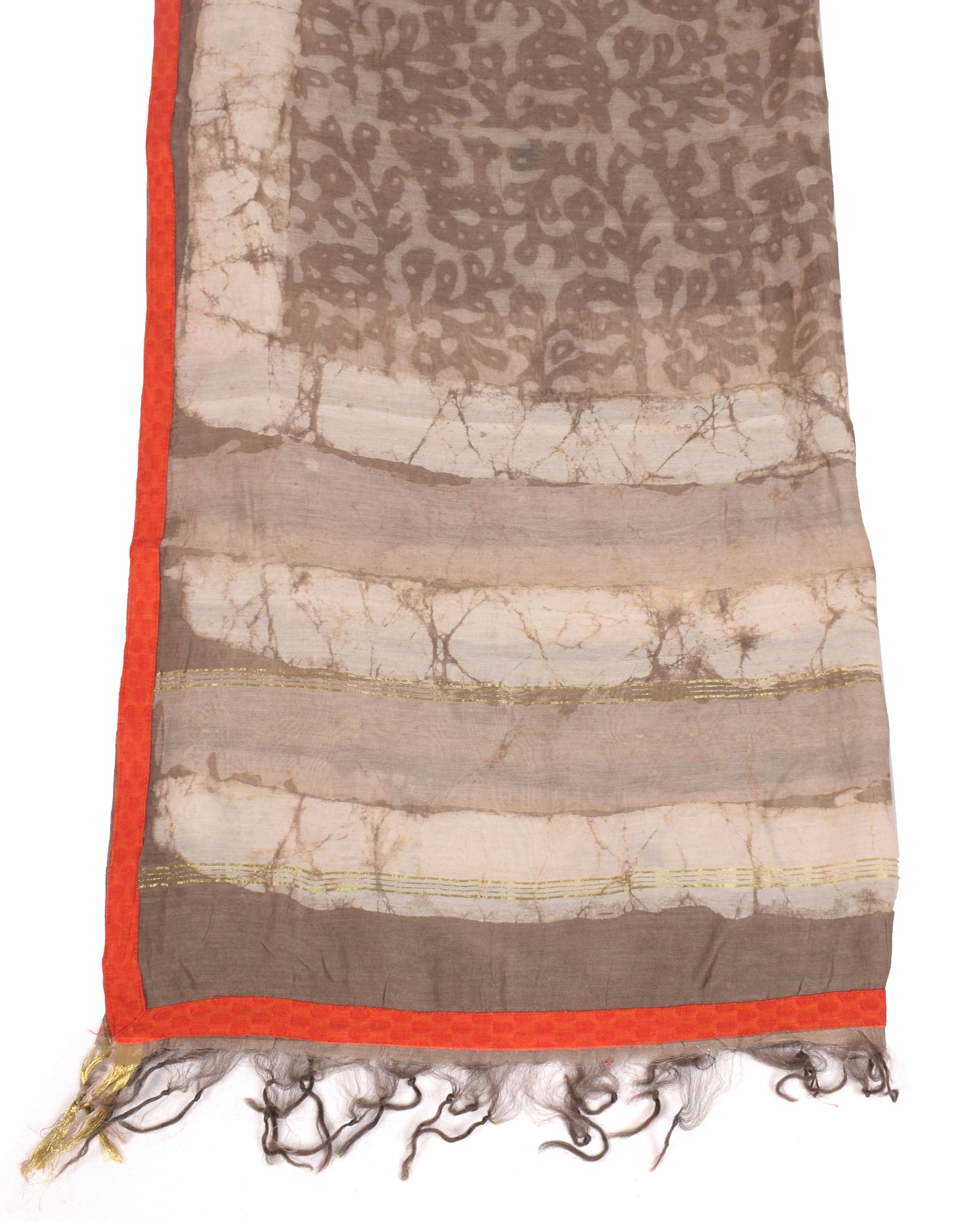 Sushila Vintage Batik Printed Dupatta Pure Cotton Silk Brown Long Stole