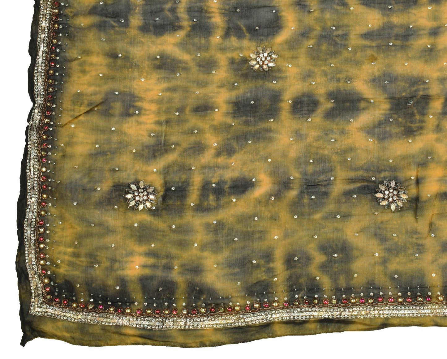 Sushila Vintage Green Tie-Dye Dupatta Hand Beaded Pure Chiffon Long Stole
