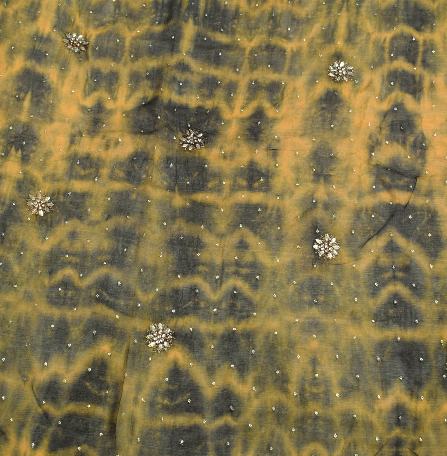 Sushila Vintage Green Tie-Dye Dupatta Hand Beaded Pure Chiffon Long Stole