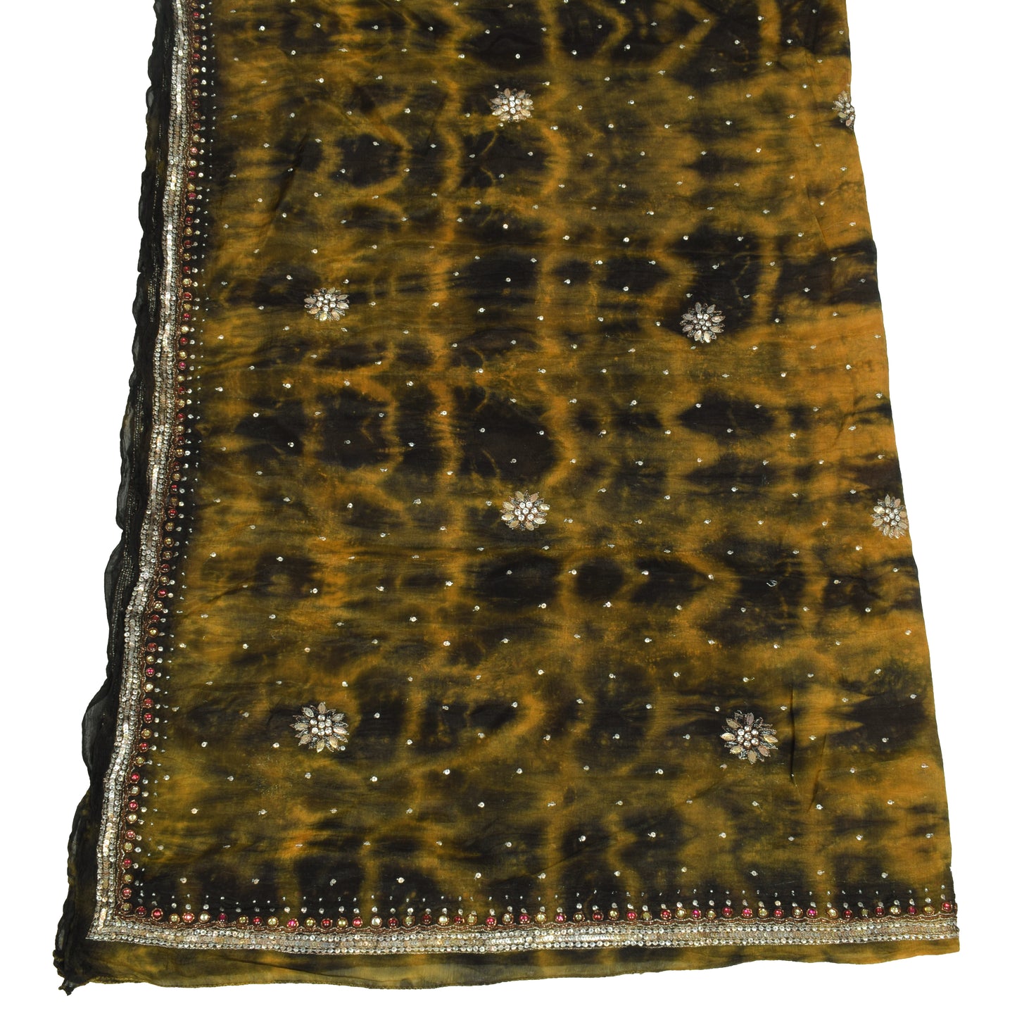 Sushila Vintage Green Tie-Dye Dupatta Hand Beaded Pure Chiffon Long Stole