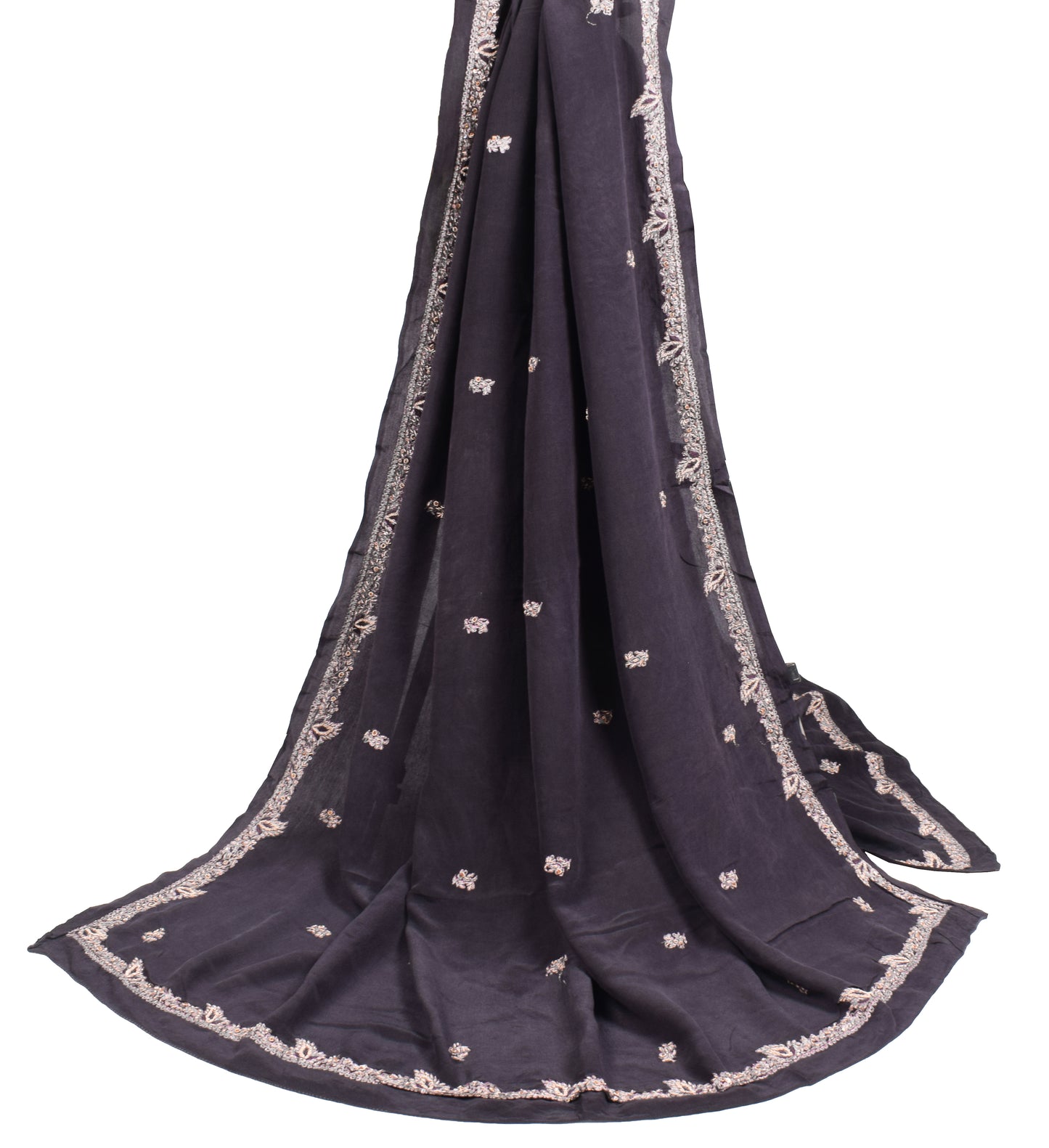Sushila Vintage Pure Crepe Silk Dupatta Black Zardozi Work Long Stole