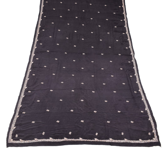 Sushila Vintage Pure Crepe Silk Dupatta Black Zardozi Work Long Stole