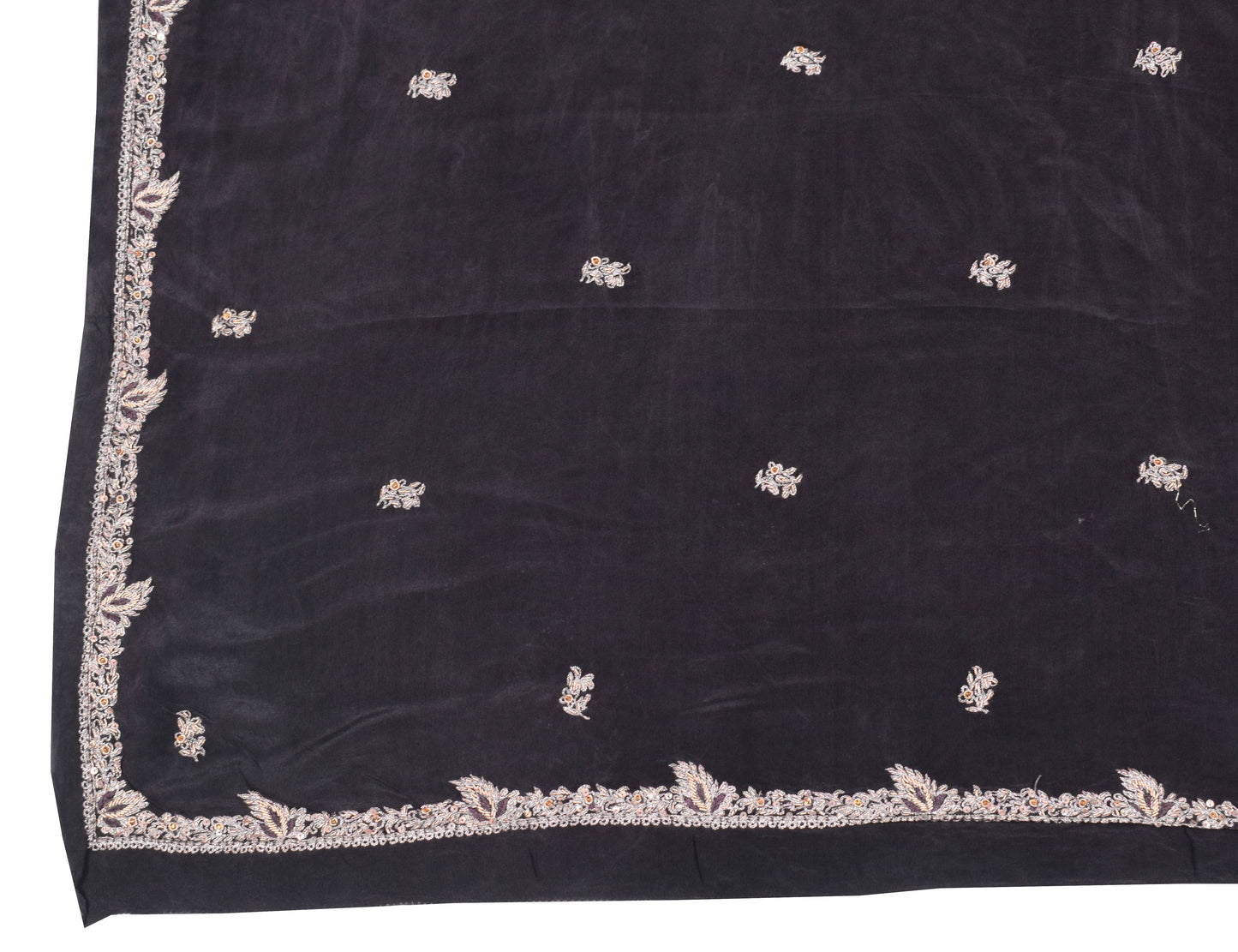 Sushila Vintage Pure Crepe Silk Dupatta Black Zardozi Work Long Stole