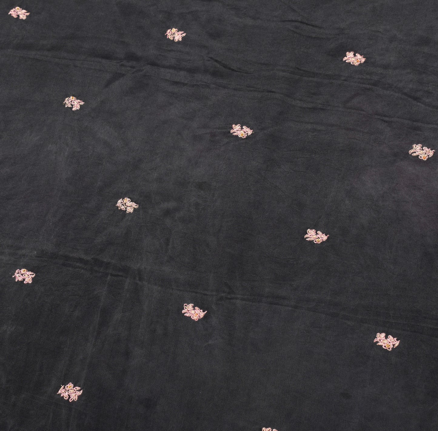 Sushila Vintage Pure Crepe Silk Dupatta Black Zardozi Work Long Stole