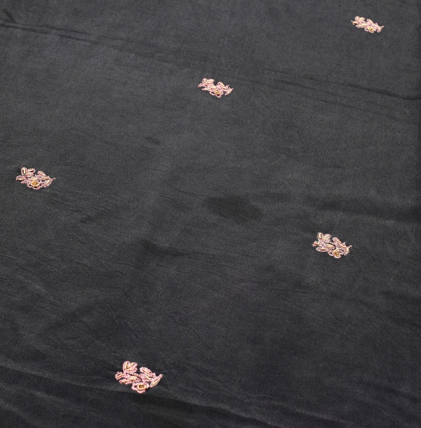 Sushila Vintage Pure Crepe Silk Dupatta Black Zardozi Work Long Stole