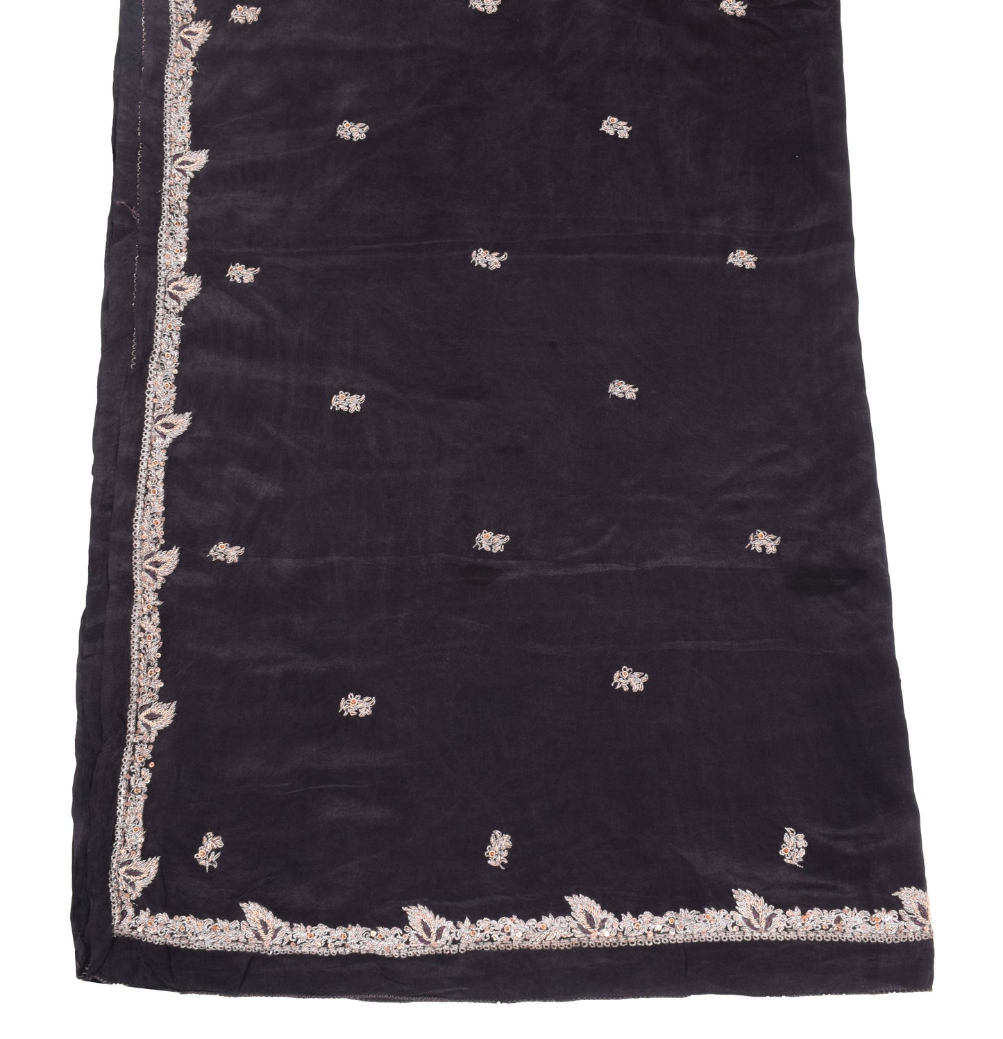 Sushila Vintage Pure Crepe Silk Dupatta Black Zardozi Work Long Stole