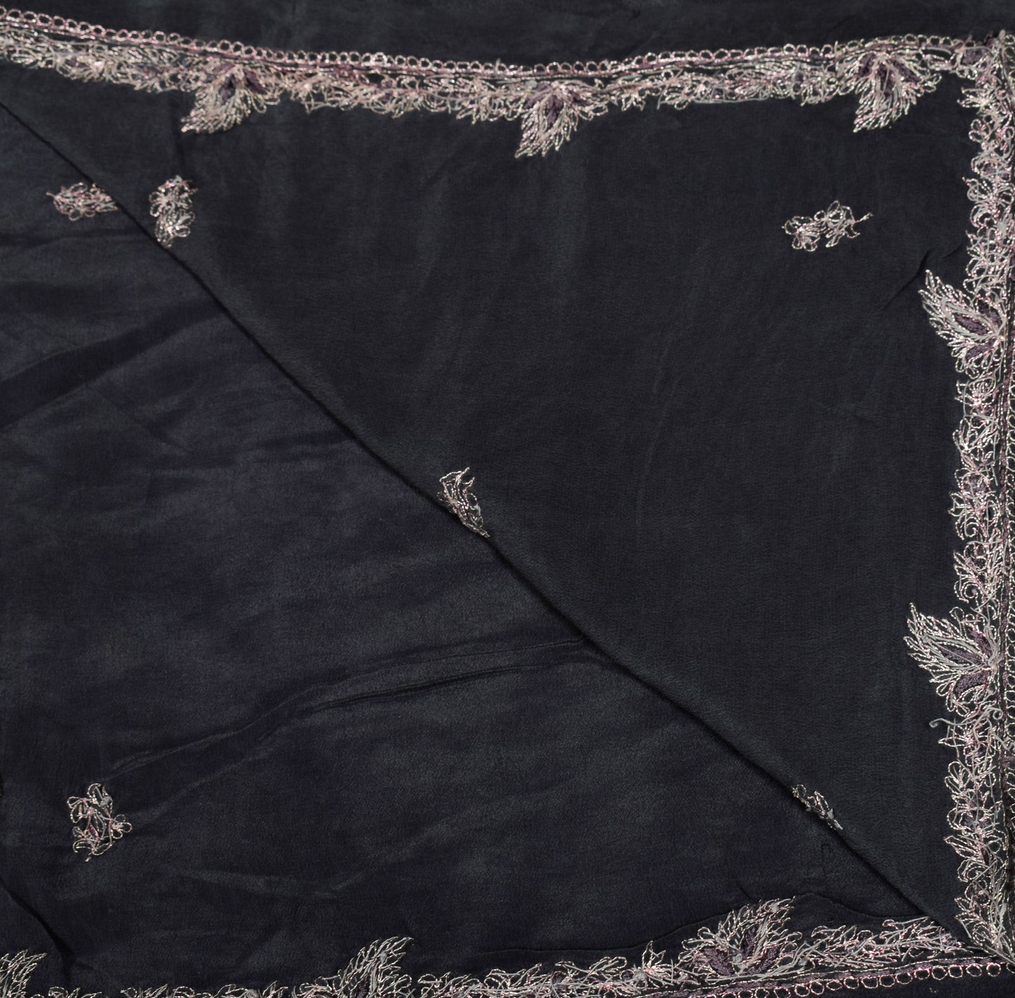 Sushila Vintage Pure Crepe Silk Dupatta Black Zardozi Work Long Stole