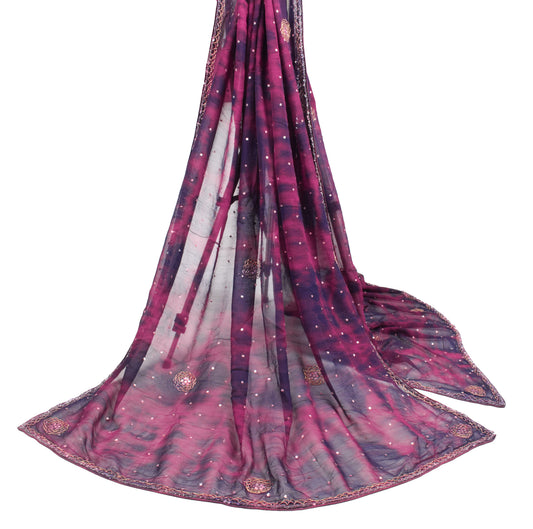 Sushila Vintage Dark Blue Tie-Dye Dupatta Pure Georgette Hand Beaded Long Stole