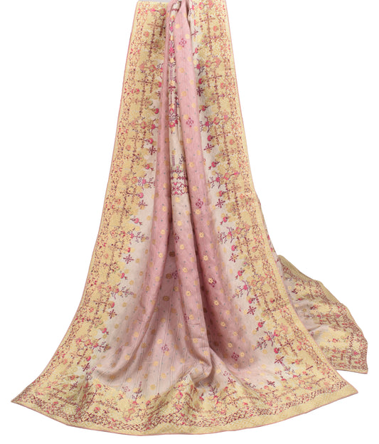Sushila Vintage Mauve Dupatta Pure Silk Digital Printed & Woven Floral Long Stole