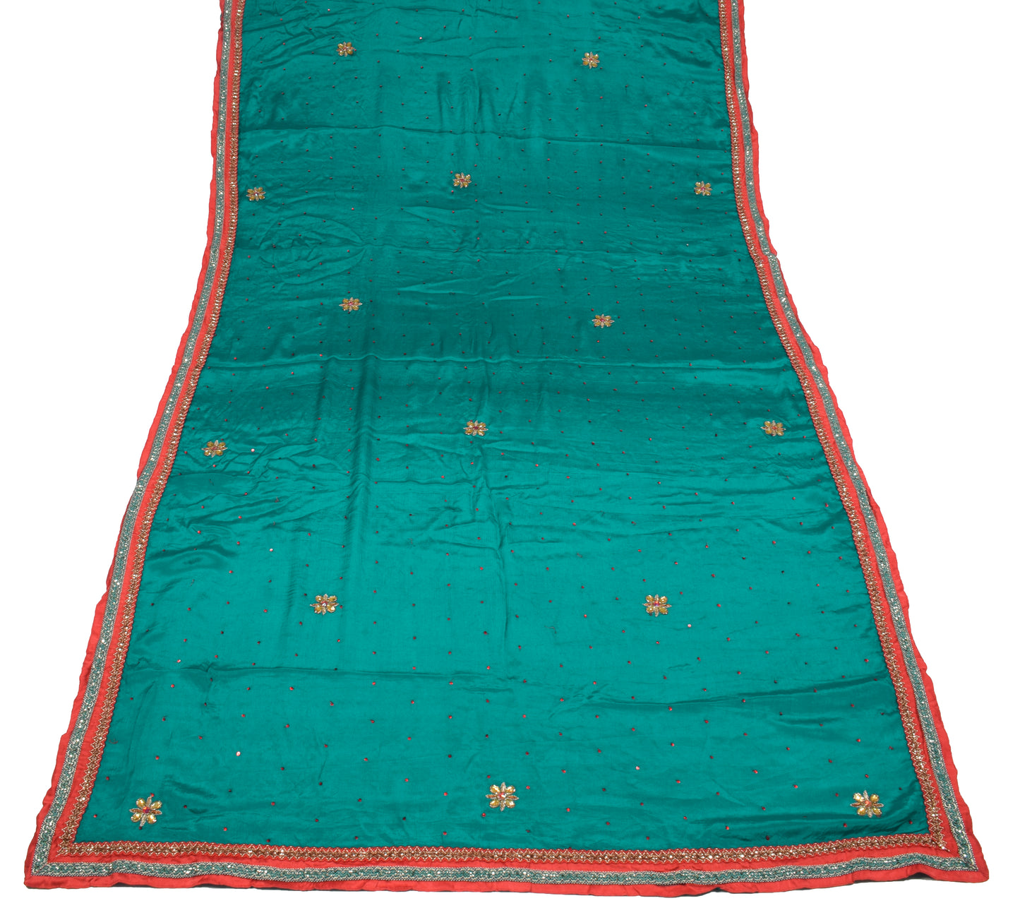 Sushila Vintage Teal Green Dupatta Pure Chiffon Hand Beaded Floral Long Stole