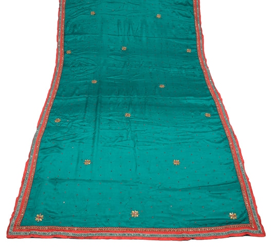 Sushila Vintage Teal Green Dupatta Pure Chiffon Hand Beaded Floral Long Stole