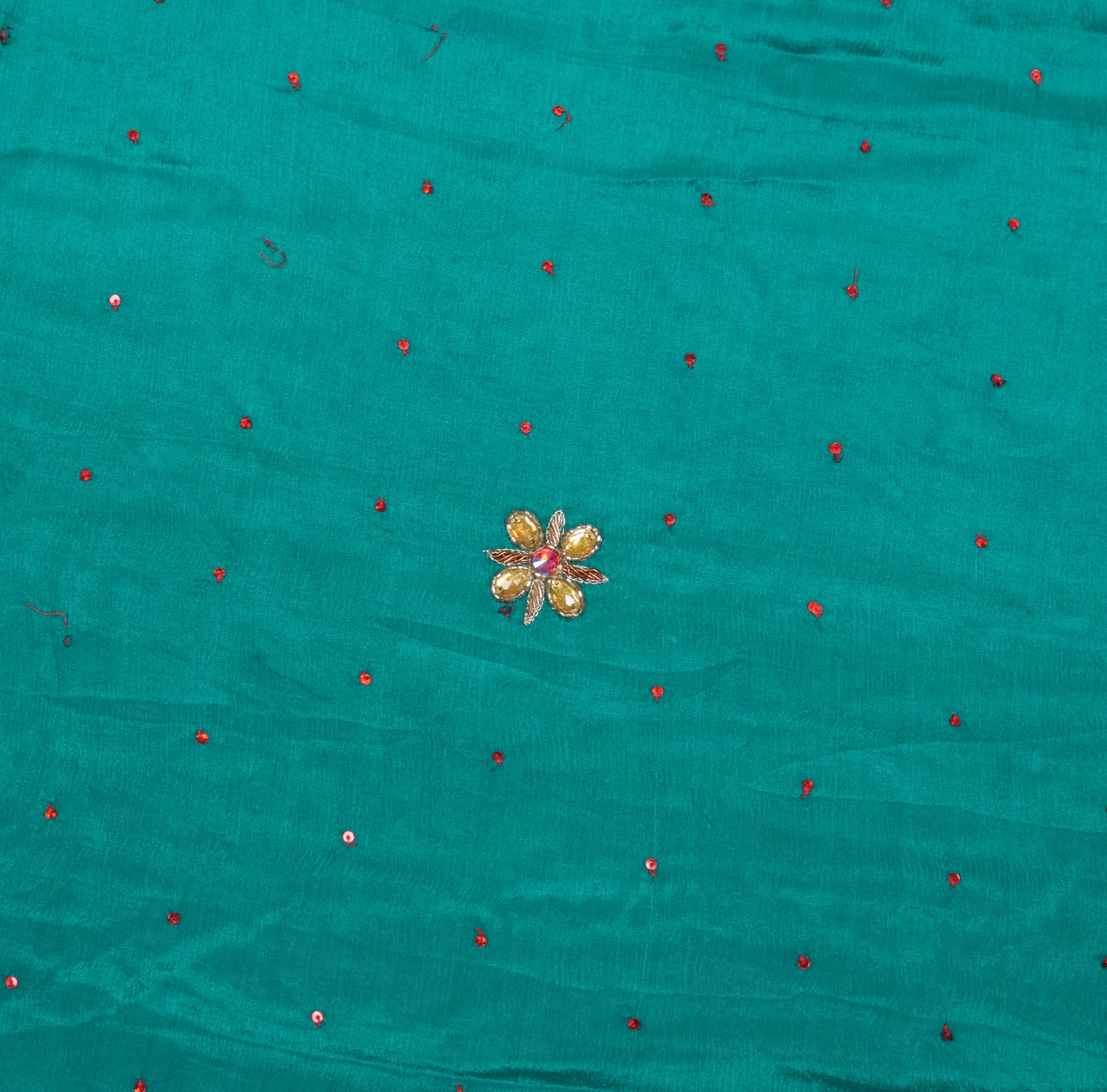 Sushila Vintage Teal Green Dupatta Pure Chiffon Hand Beaded Floral Long Stole