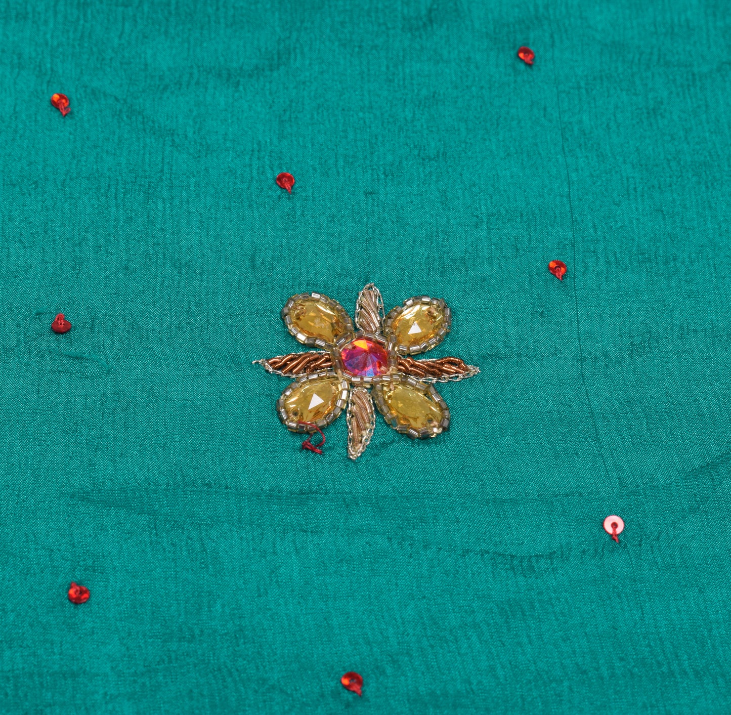 Sushila Vintage Teal Green Dupatta Pure Chiffon Hand Beaded Floral Long Stole