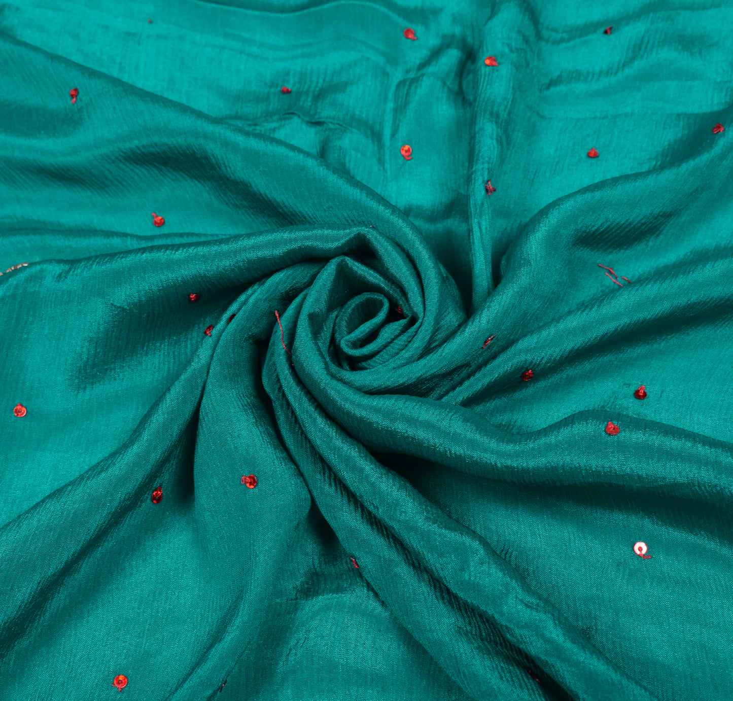 Sushila Vintage Teal Green Dupatta Pure Chiffon Hand Beaded Floral Long Stole