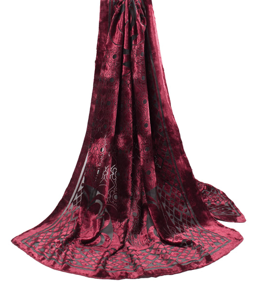 Sushila Vintage Brasso Velvet Dupatta Floral Woven Soft Indian Black Long Stole