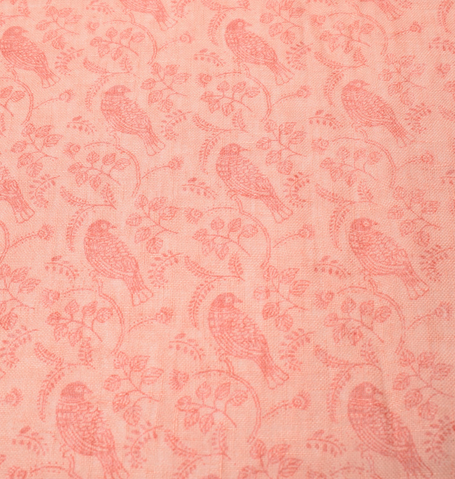 Sushila Vintage Peach Dupatta Pure Cotton Hand Printed Birds Long Stole