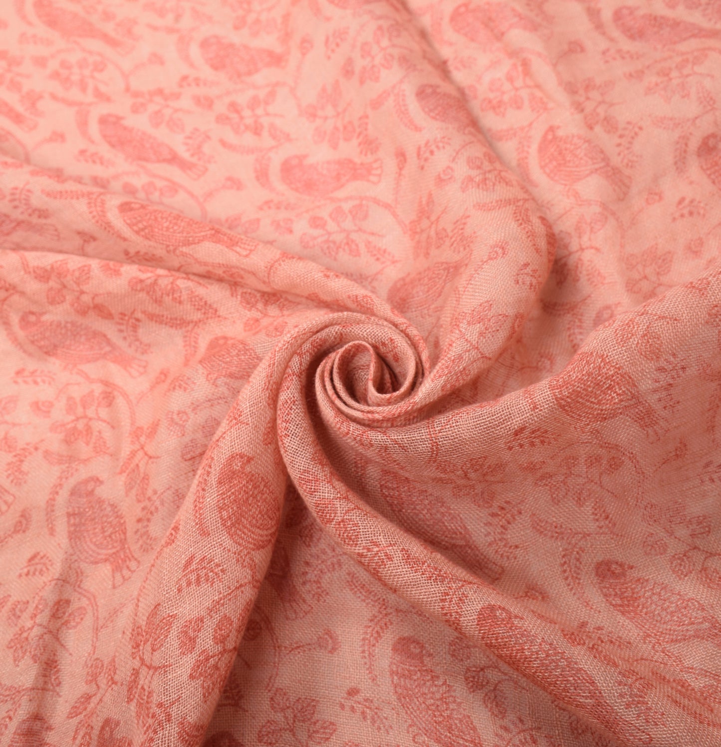 Sushila Vintage Peach Dupatta Pure Cotton Hand Printed Birds Long Stole