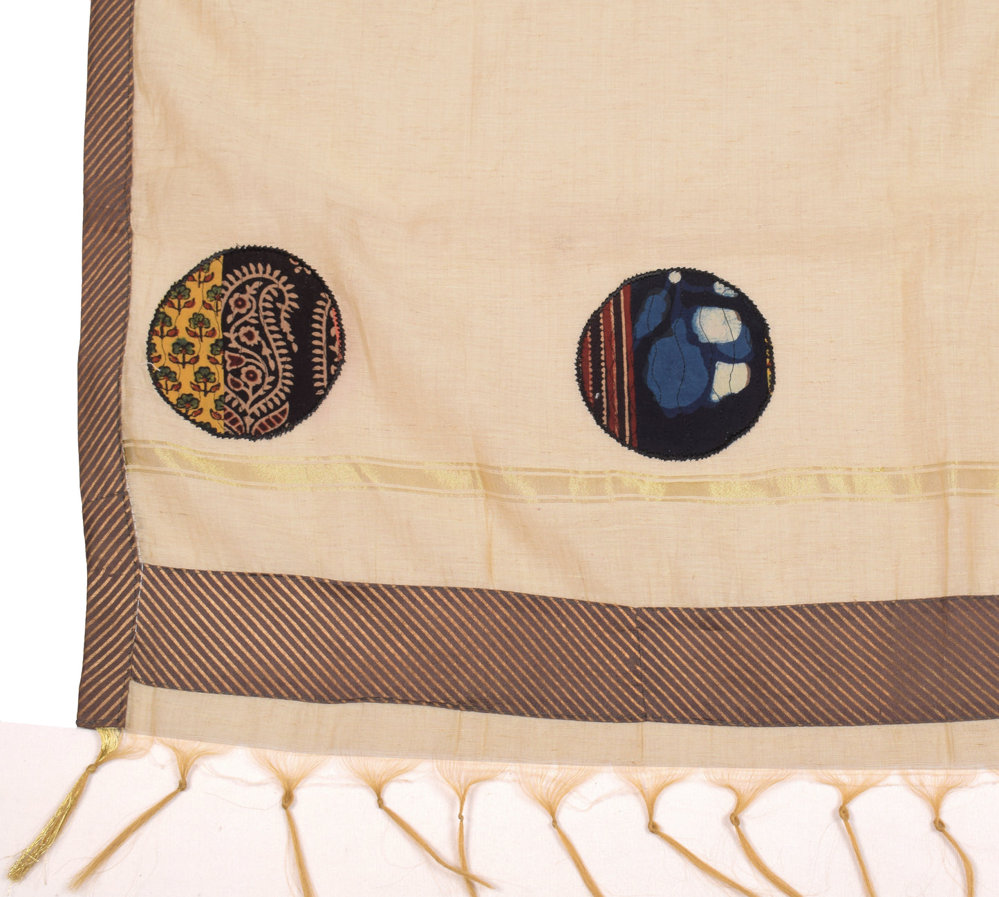 Sushila Vintage Pure Cotton Dupatta Patch Work Light Brown Long Stole