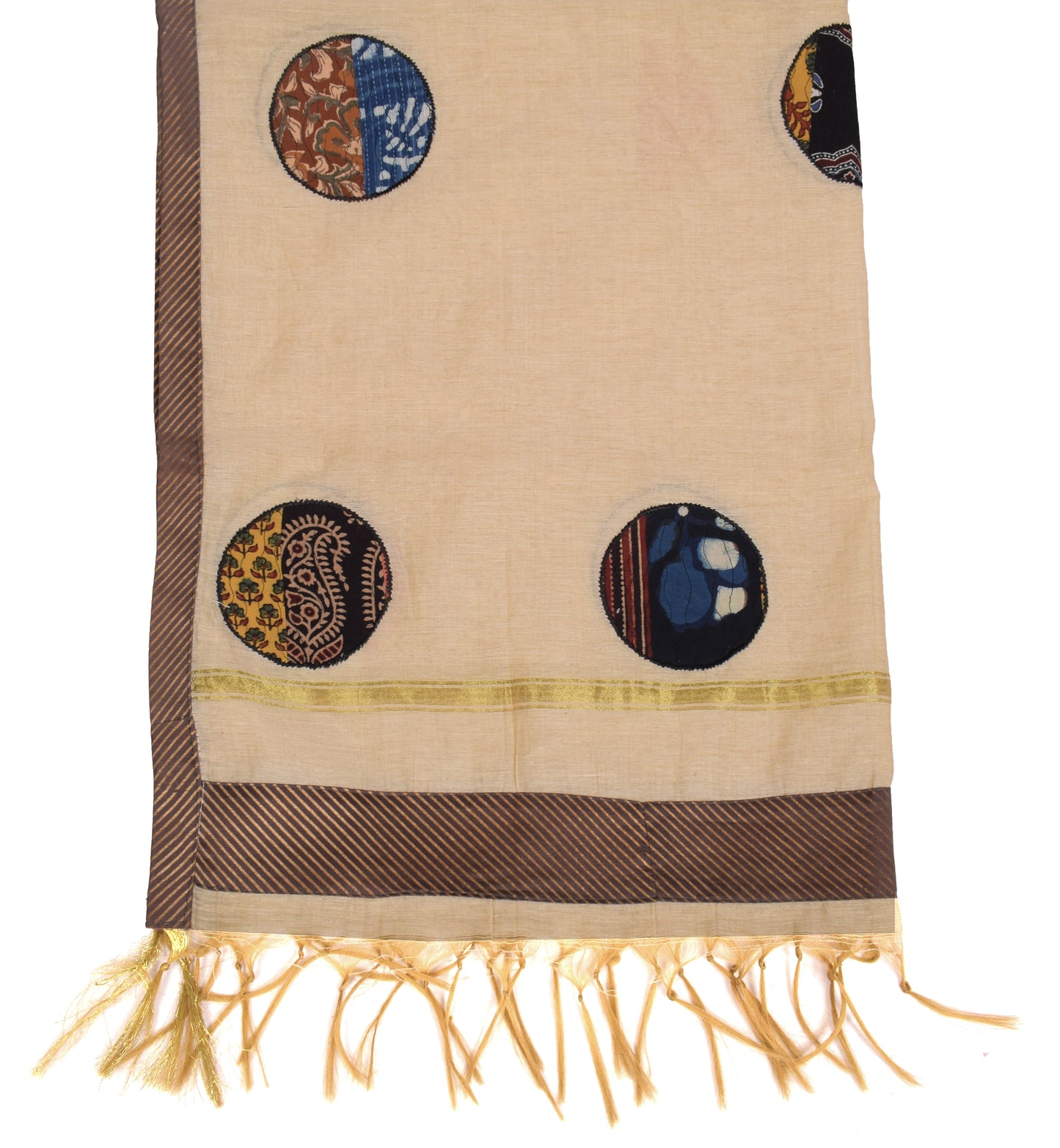 Sushila Vintage Pure Cotton Dupatta Patch Work Light Brown Long Stole