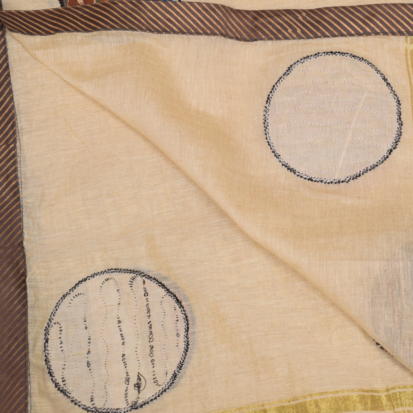 Sushila Vintage Pure Cotton Dupatta Patch Work Light Brown Long Stole