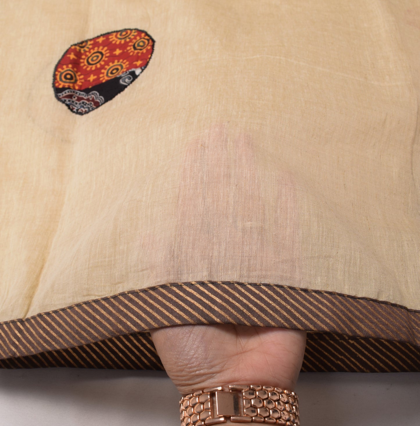 Sushila Vintage Pure Cotton Dupatta Patch Work Light Brown Long Stole