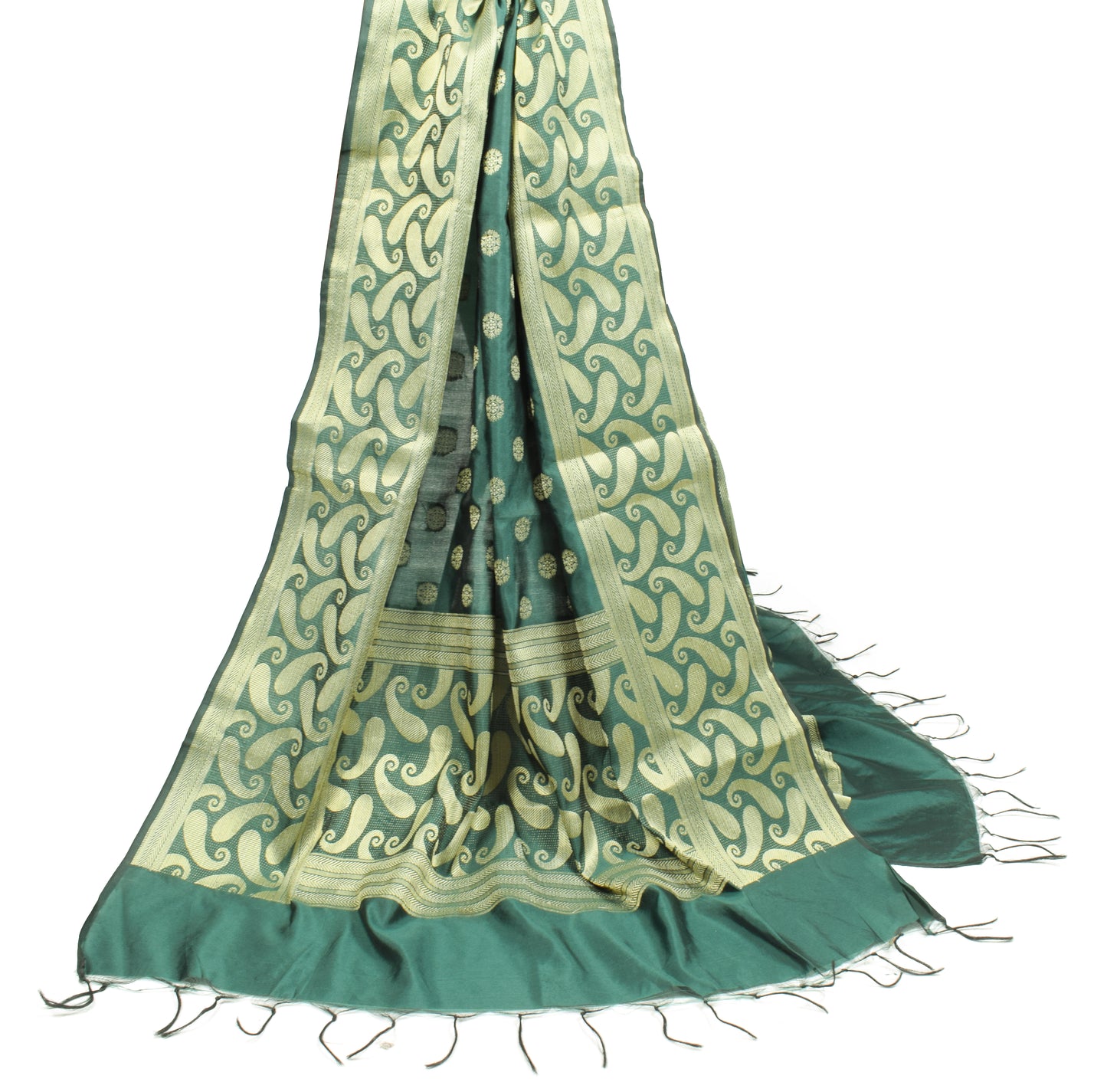 Sushila Vintage Dark Green Dupatta Resham Woven Art Silk Long Stole