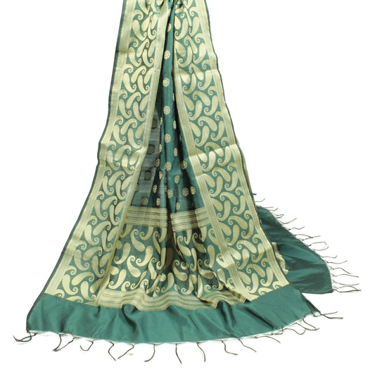 Sushila Vintage Dark Green Dupatta Resham Woven Art Silk Long Stole