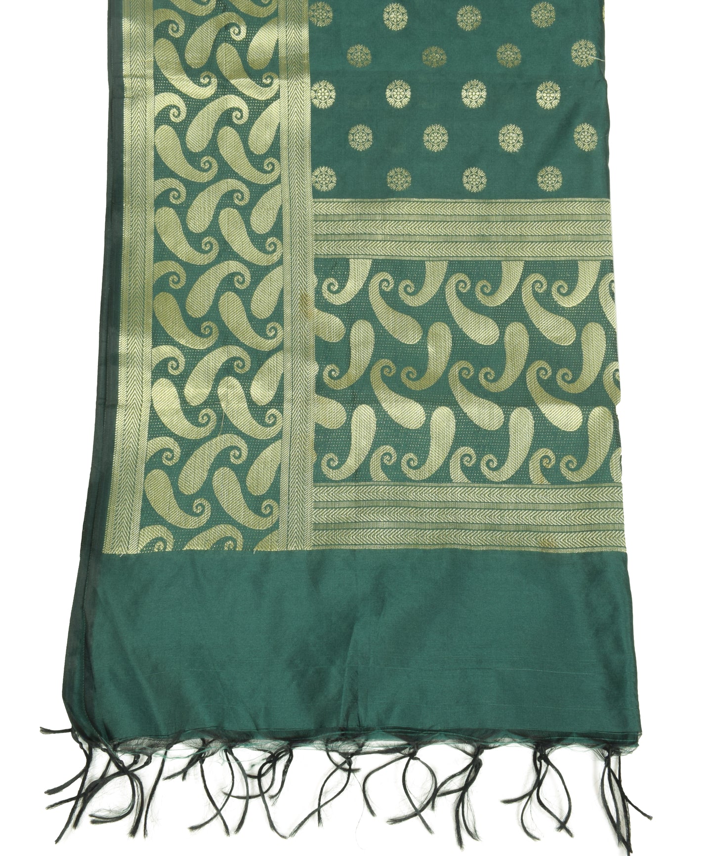 Sushila Vintage Dark Green Dupatta Resham Woven Art Silk Long Stole