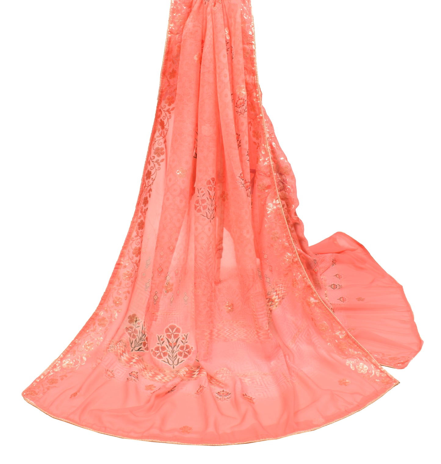 Sushila Vintage Dark Peach Dupatta Art Georgette Sequins Embellish Long Stole