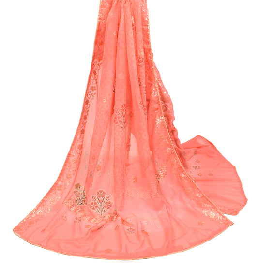 Sushila Vintage Dark Peach Dupatta Art Georgette Sequins Embellish Long Stole