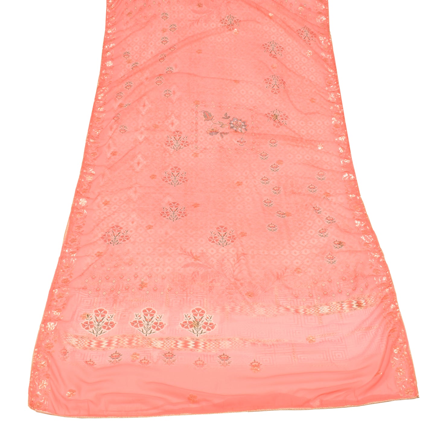 Sushila Vintage Dark Peach Dupatta Art Georgette Sequins Embellish Long Stole