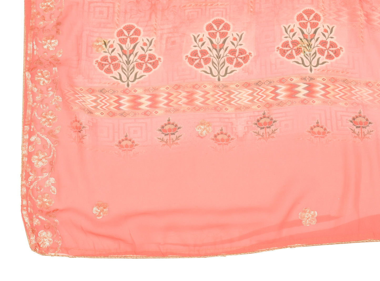 Sushila Vintage Dark Peach Dupatta Art Georgette Sequins Embellish Long Stole