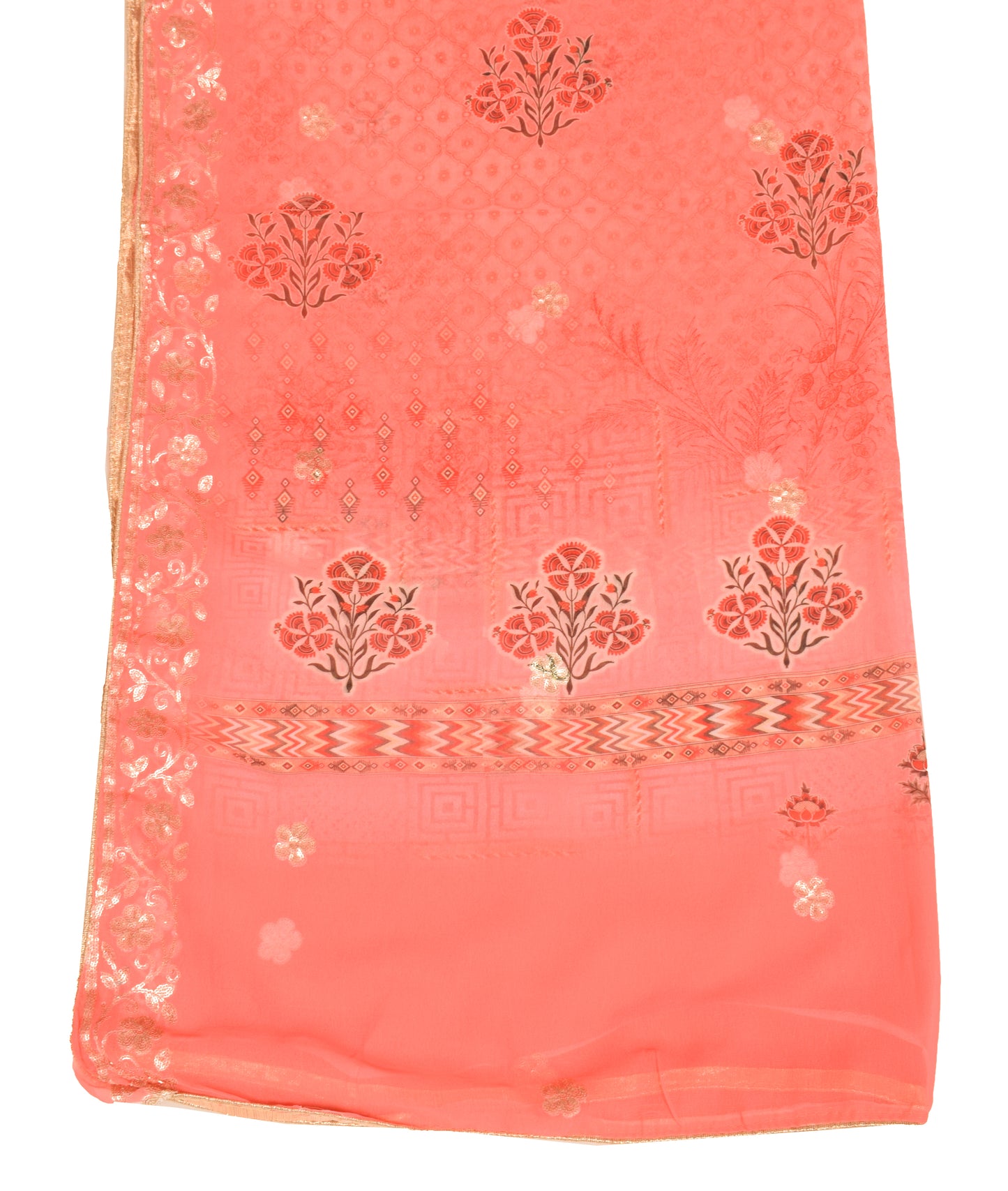 Sushila Vintage Dark Peach Dupatta Art Georgette Sequins Embellish Long Stole