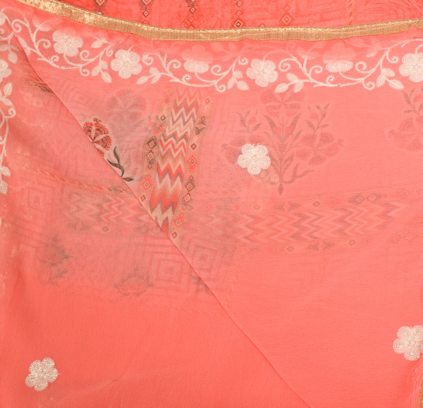 Sushila Vintage Dark Peach Dupatta Art Georgette Sequins Embellish Long Stole