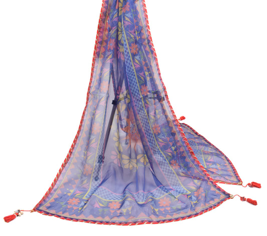 Sushila Vintage Floral Blue Dupatta Art Organza Digital Printed Long Stole