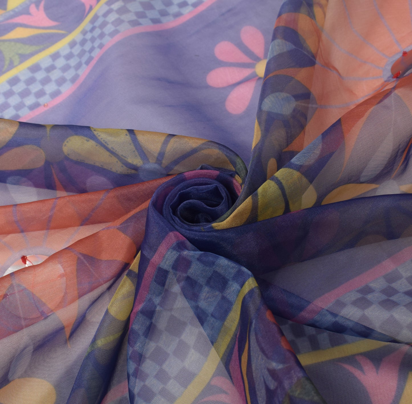 Sushila Vintage Floral Blue Dupatta Art Organza Digital Printed Long Stole