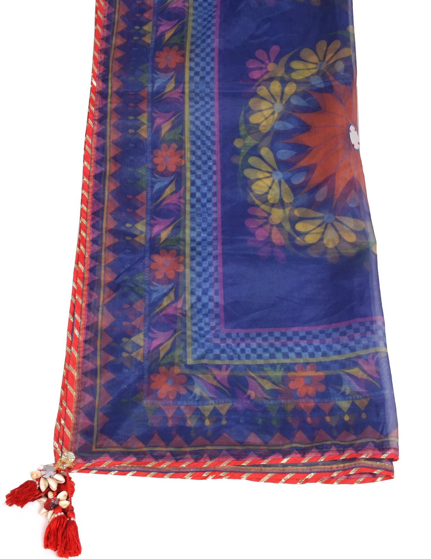 Sushila Vintage Floral Blue Dupatta Art Organza Digital Printed Long Stole