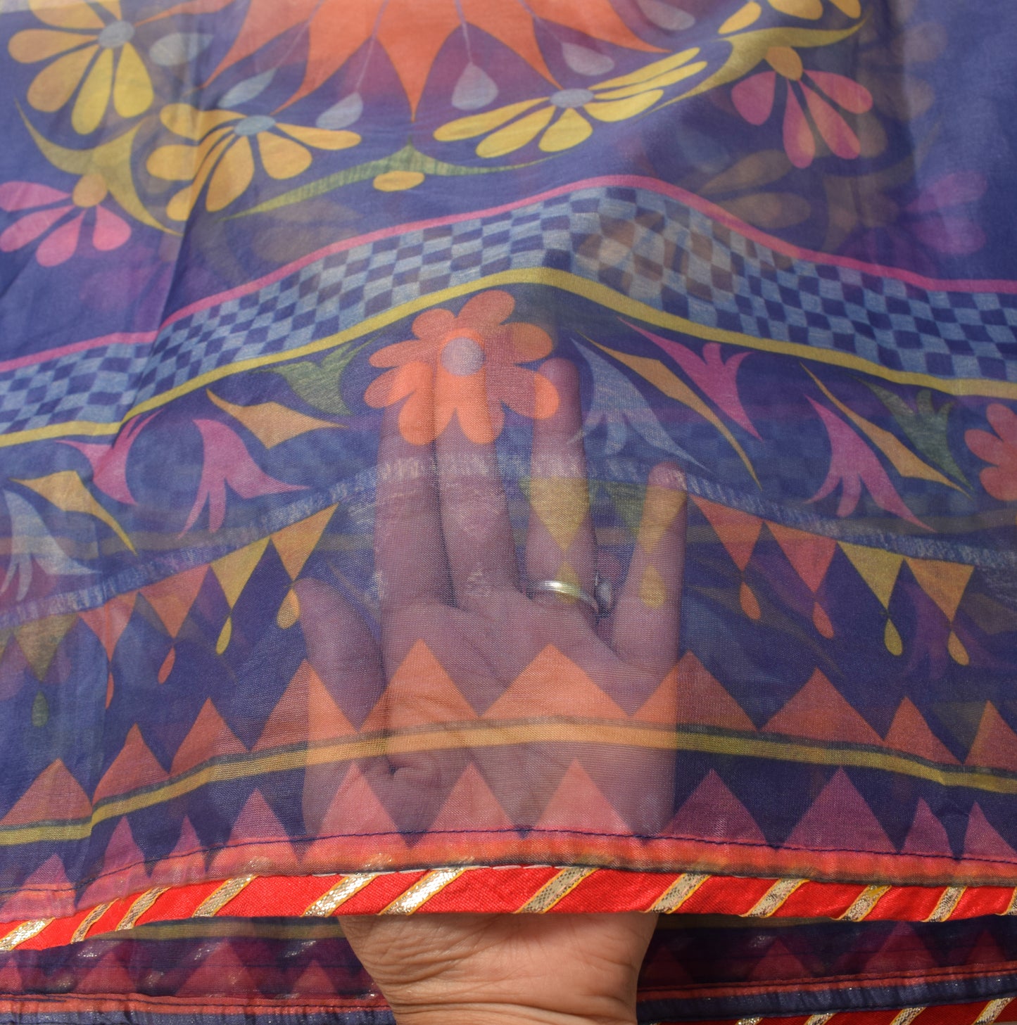 Sushila Vintage Floral Blue Dupatta Art Organza Digital Printed Long Stole