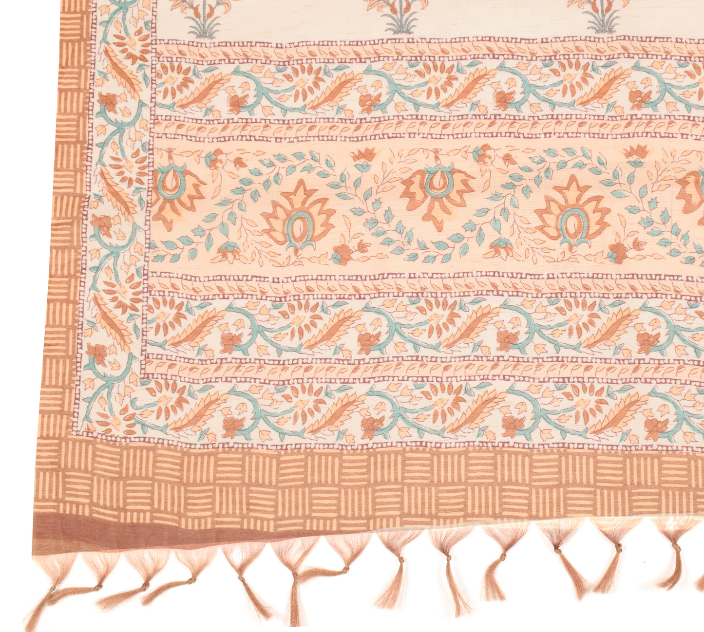 Sushila Vintage Beige Hand Block Printed Dupatta Art Cotton Silk Long Stole (Copy)