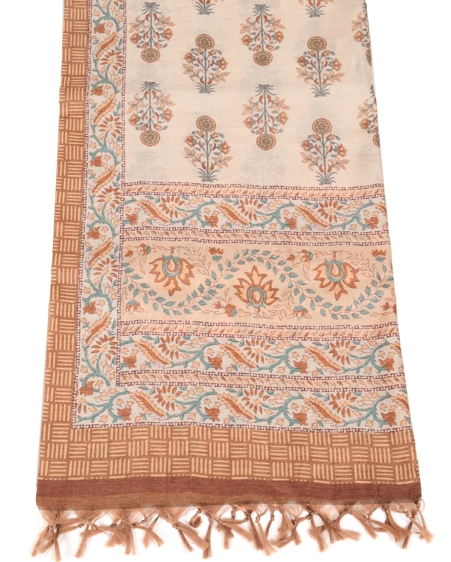 Sushila Vintage Beige Hand Block Printed Dupatta Art Cotton Silk Long Stole (Copy)